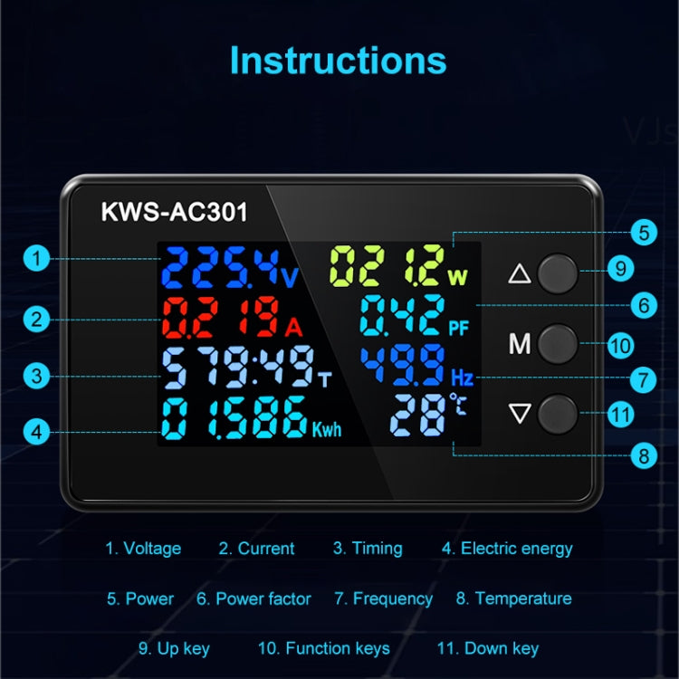 KWS-AC301L-100A 50-300V AC Switching Digital Display Current Voltmeter with 485 Communication(Black) - Current & Voltage Tester by buy2fix | Online Shopping UK | buy2fix