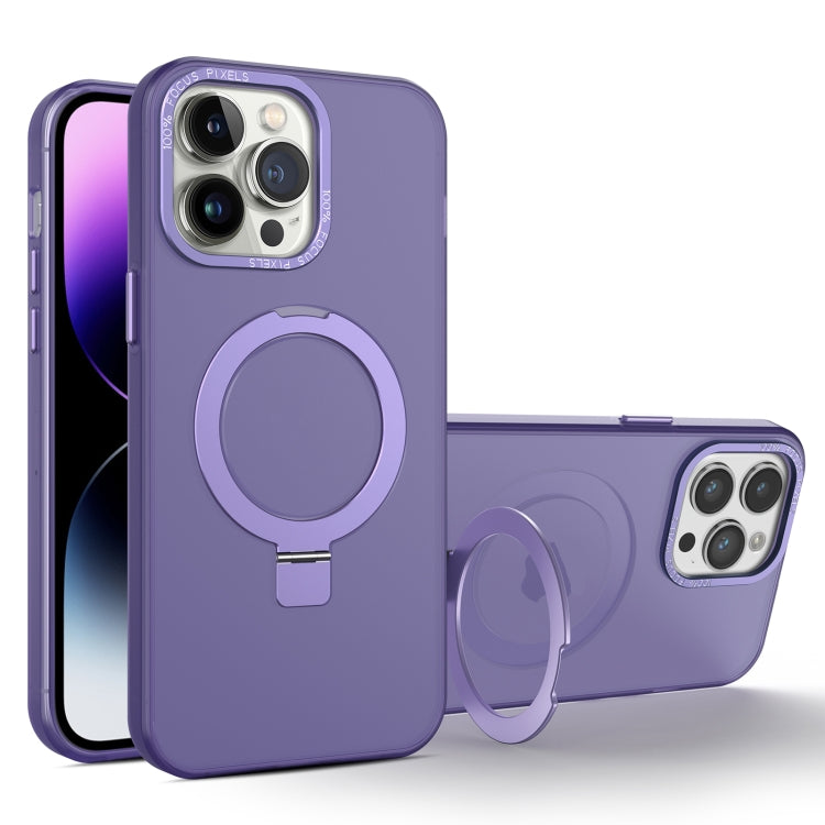 For iPhone 15 Pro Max MagSafe Metal Holder Frosted Translucent Phone Case(Dark Purple) - iPhone 15 Pro Max Cases by buy2fix | Online Shopping UK | buy2fix