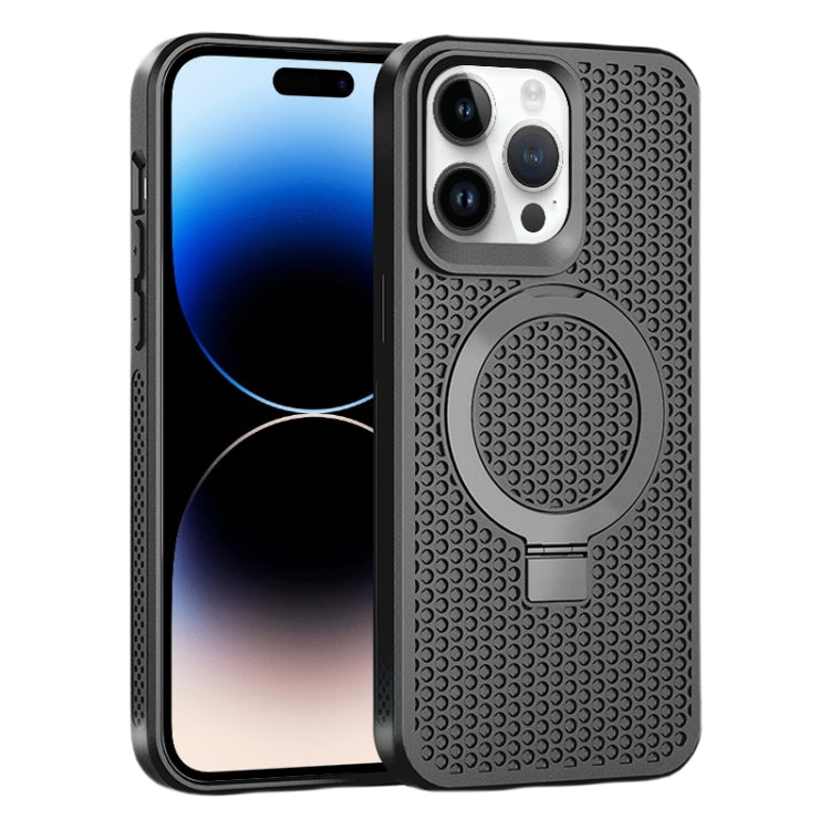 For iPhone 15 Pro Max Skin Feel PC+TPU Cooling Magnetic Magsafe Phone Case with Stand(Black) - iPhone 15 Pro Max Cases by buy2fix | Online Shopping UK | buy2fix