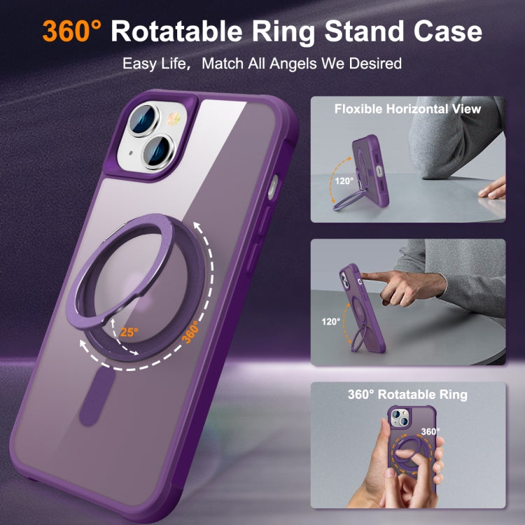 For iPhone 15 MagSafe Magnetic Rotating Holder Phone Case(Purple) - iPhone 15 Cases by buy2fix | Online Shopping UK | buy2fix