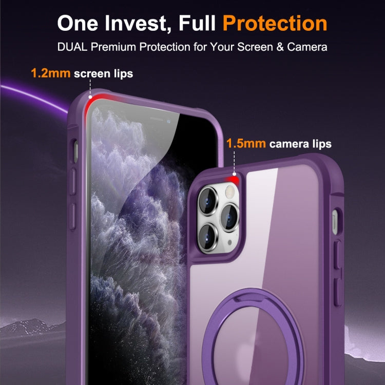 For iPhone 11 Pro Max MagSafe Magnetic Rotating Holder Phone Case(Purple) - iPhone 11 Pro Max Cases by buy2fix | Online Shopping UK | buy2fix