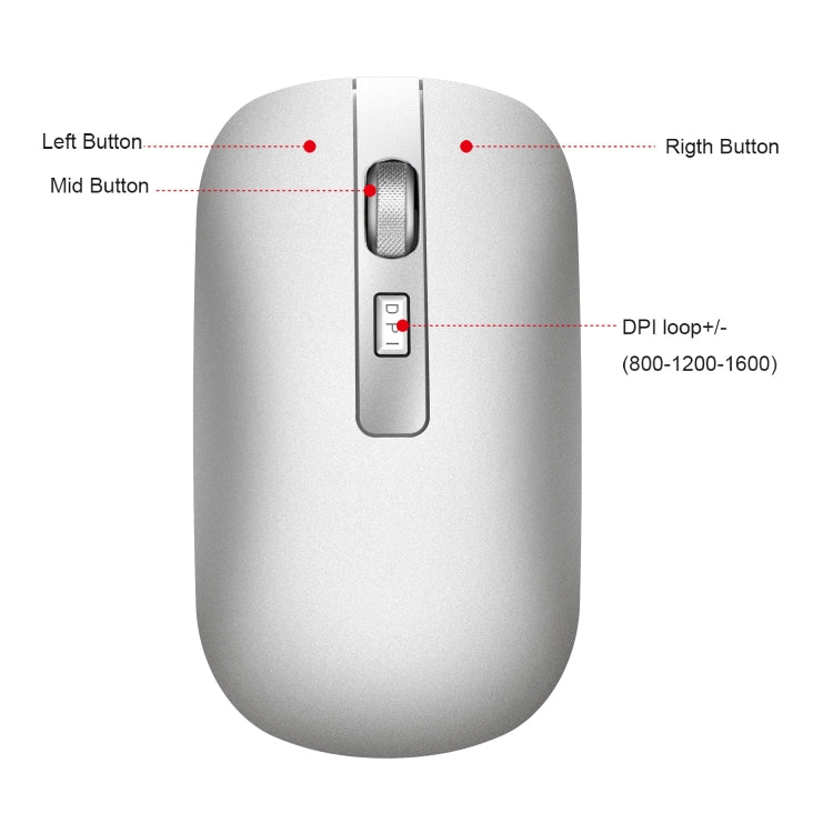 HXSJ M50 2.4GHZ 800,1200,1600dpi Three Gear Adjustment Dual-mode Wireless Mouse USB + Bluetooth 5.1 Rechargeable(Silver) - Wireless Mice by HXSJ | Online Shopping UK | buy2fix