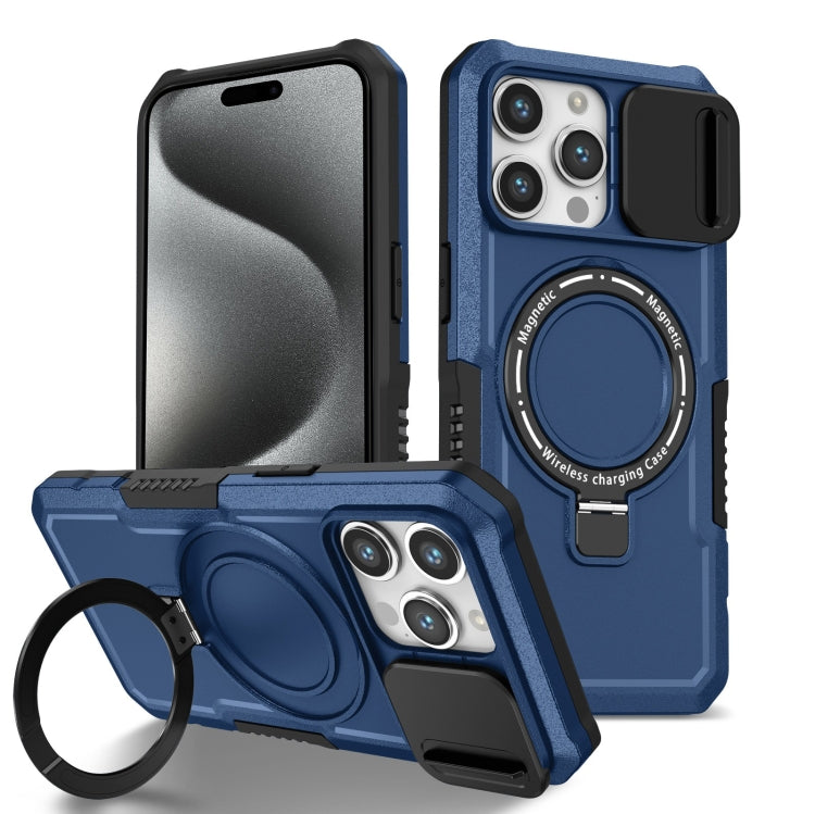 For iPhone 15 Pro Max Sliding Camshield Magsafe Holder TPU Hybrid PC Phone Case(Royal Blue) - iPhone 15 Pro Max Cases by buy2fix | Online Shopping UK | buy2fix