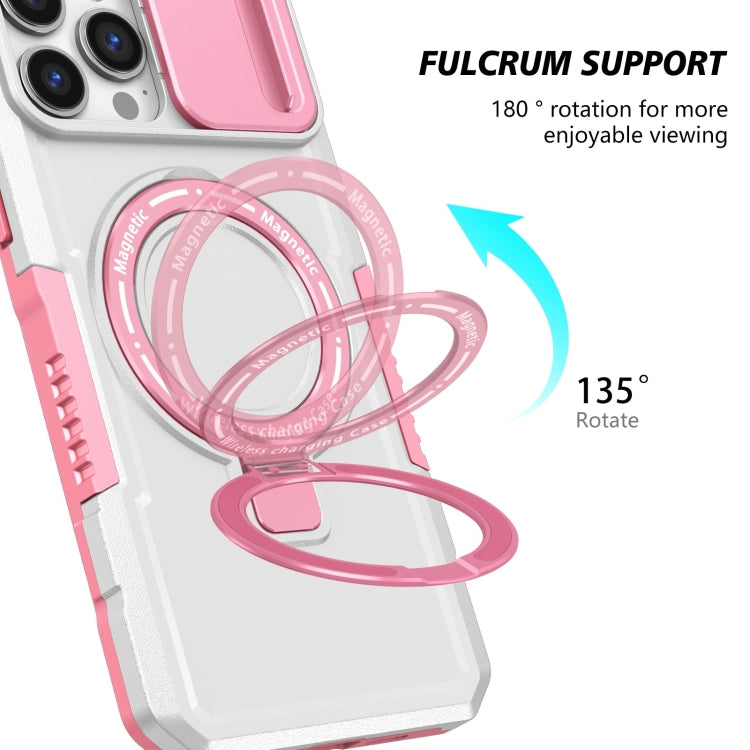 For iPhone 13 Pro Max Sliding Camshield Magsafe Holder TPU Hybrid PC Phone Case(Pink White) - iPhone 13 Pro Max Cases by buy2fix | Online Shopping UK | buy2fix