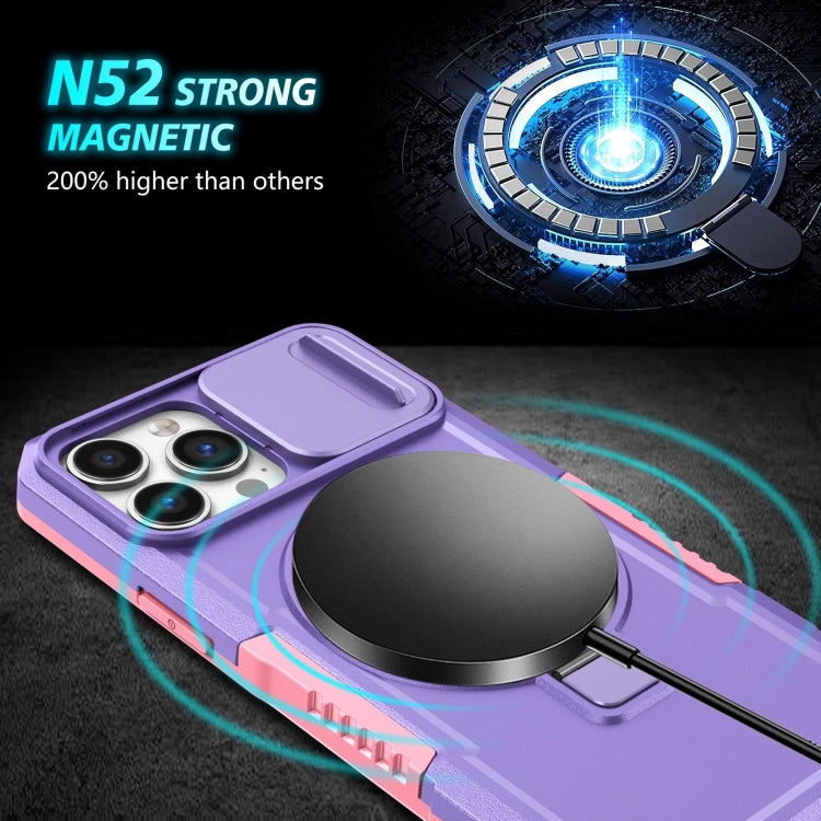 For iPhone 13 Pro Max Sliding Camshield Magsafe Holder TPU Hybrid PC Phone Case(Pink Purple) - iPhone 13 Pro Max Cases by buy2fix | Online Shopping UK | buy2fix