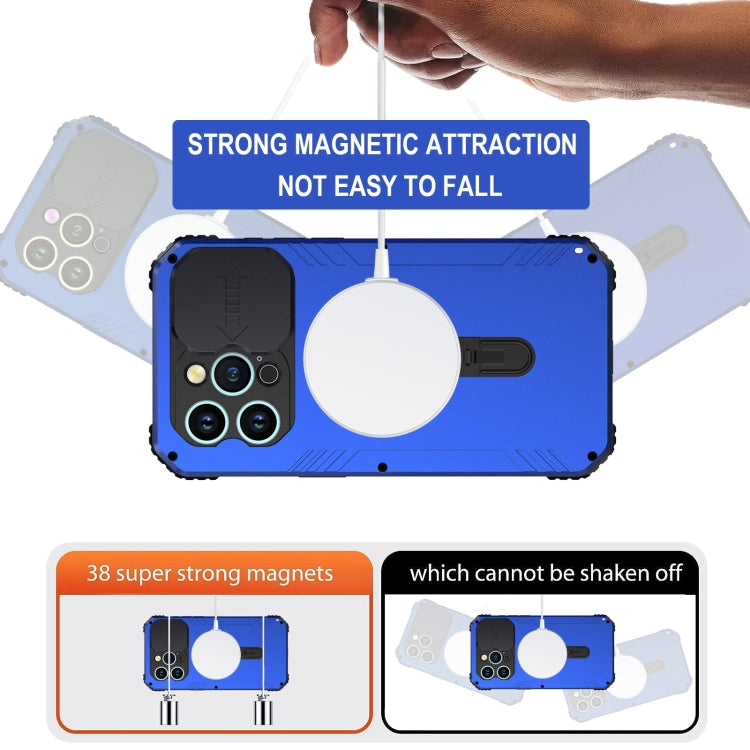 For iPhone 15 Pro Max Camera Shield MagSafe Holder Life Waterproof Phone Case(Blue) - iPhone 15 Pro Max Cases by buy2fix | Online Shopping UK | buy2fix