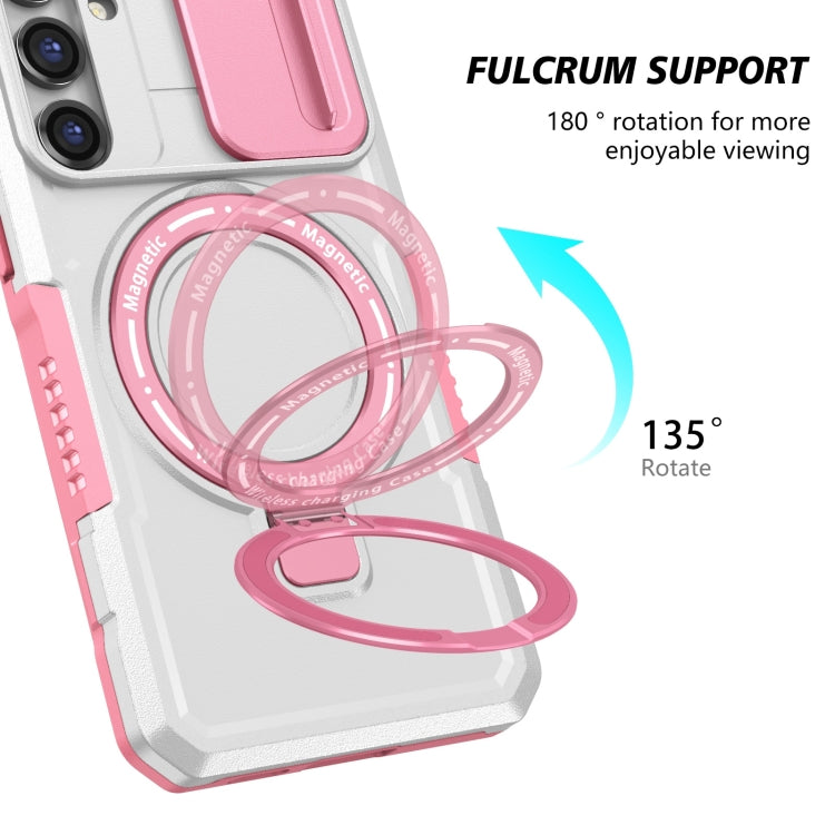 For Samsung Galaxy S23 FE 5G Sliding Camshield Magsafe Holder TPU Hybrid PC Phone Case(Pink White) - Galaxy S23 FE 5G Cases by buy2fix | Online Shopping UK | buy2fix