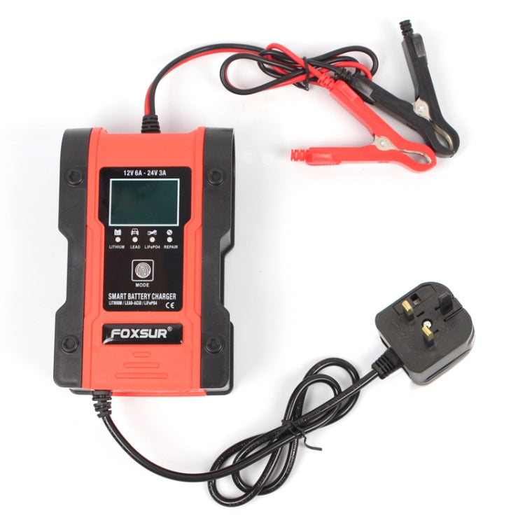 FOXSUR 12V-24V Car Motorcycle Repair Battery Charger AGM Charger Color:Red(UK Plug) - Battery Charger by FOXSUR | Online Shopping UK | buy2fix