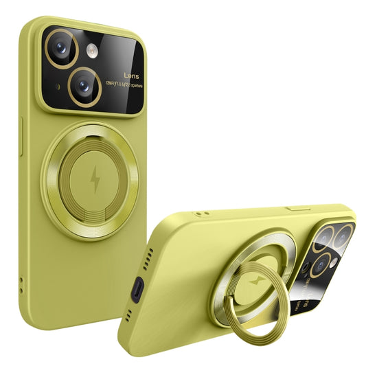 For iPhone 14 Large Window MagSafe Magnetic Holder Phone Case(Avocado Green) - iPhone 14 Cases by buy2fix | Online Shopping UK | buy2fix