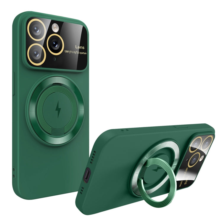 For iPhone 11 Pro Large Window MagSafe Magnetic Holder Phone Case(Dark Green) - iPhone 11 Pro Cases by buy2fix | Online Shopping UK | buy2fix