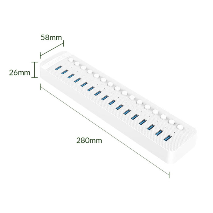 ORICO CT2U3-16AB Plastic Stripes 16 Ports USB 3.0 HUB with Individual Switches, Plug:UK Plug(White) - USB 3.0 HUB by ORICO | Online Shopping UK | buy2fix