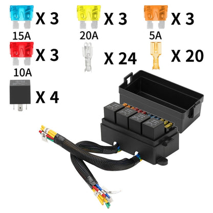 12V 4 Pin Car Modified 12 Slots Relay Fuse Box with Cable - Fuse by buy2fix | Online Shopping UK | buy2fix