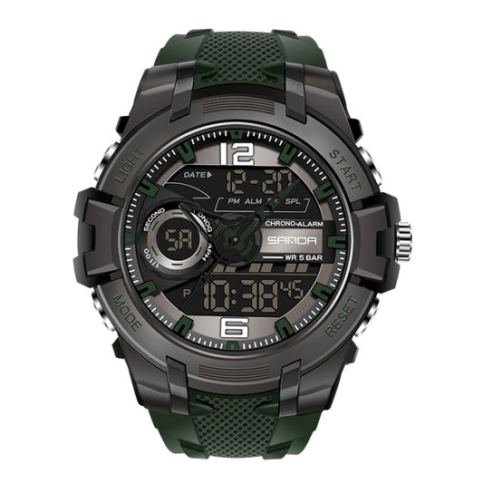 SANDA 6015 Men Multifunctional Waterproof Luminous Sports Watch(Black Green) - Silicone Strap Watches by SANDA | Online Shopping UK | buy2fix