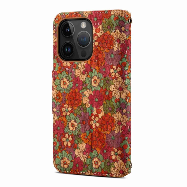 For iPhone 15 Pro Max Denior Flower Language Series Cork Fabric Oil Edge Leather Phone Case(Summer) - iPhone 15 Pro Max Cases by Denior | Online Shopping UK | buy2fix