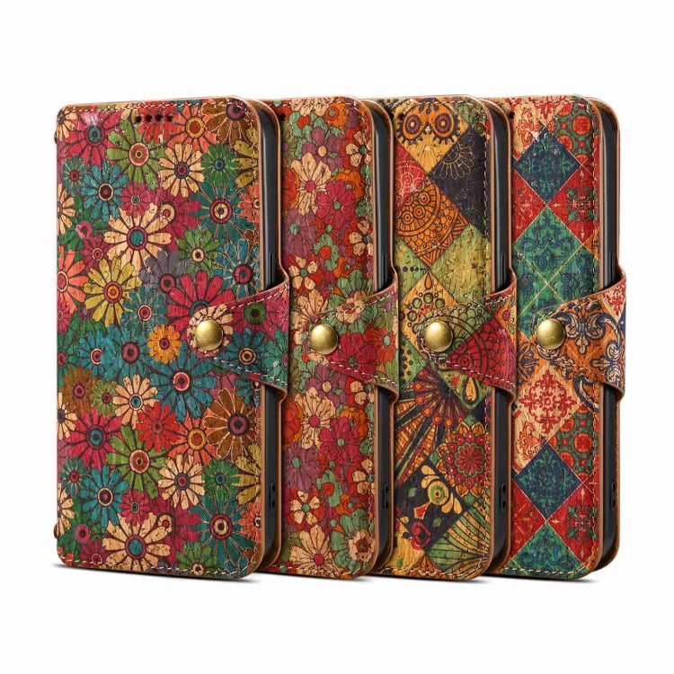 For iPhone 15 Pro Max Denior Flower Language Series Cork Fabric Oil Edge Leather Phone Case(Spring) - iPhone 15 Pro Max Cases by Denior | Online Shopping UK | buy2fix