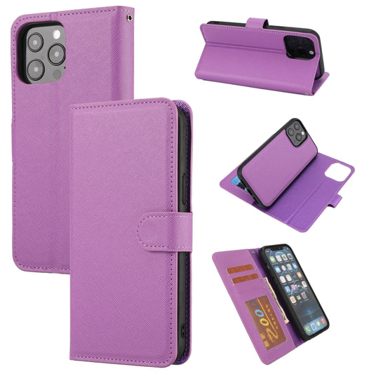 For iPhone 15 Pro Max Cross Texture Detachable Horizontal Flip PU Leather Case(Purple) - iPhone 15 Pro Max Cases by buy2fix | Online Shopping UK | buy2fix