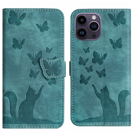 For iPhone 15 Pro Max Butterfly Cat Embossing Flip Leather Phone Case(Wathet) - iPhone 15 Pro Max Cases by buy2fix | Online Shopping UK | buy2fix