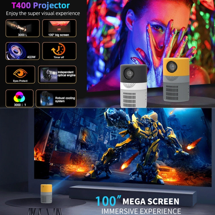 T400 3000 Lumens LED Mini Projector Support Wifi Screen Mirroring, Plug Type:US Plug(Black White) - Mini Projector by buy2fix | Online Shopping UK | buy2fix