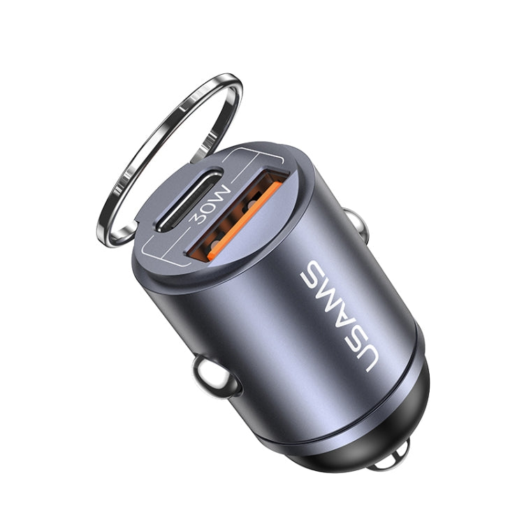 USAMS US-CC206 C38 PD30W USB + Type-C Dual Port Fast Charging Aluminum Alloy Car Charger(Tarnish) - Car Charger by USAMS | Online Shopping UK | buy2fix