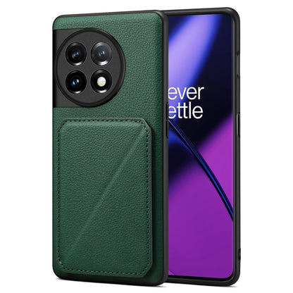 For OnePlus 11 5G Denior Imitation Calf Leather Back Phone Case with Holder(Green) - OnePlus Cases by Denior | Online Shopping UK | buy2fix