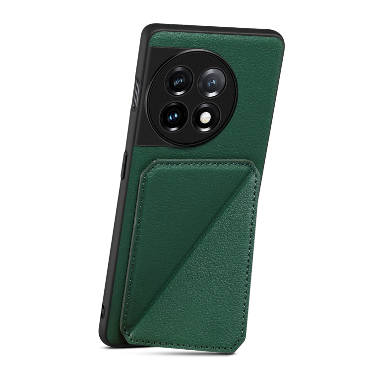 For OnePlus 11 5G Denior Imitation Calf Leather Back Phone Case with Holder(Green) - OnePlus Cases by Denior | Online Shopping UK | buy2fix