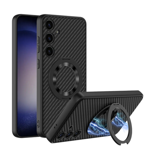 For Samsung Galaxy S24 5G GKK Skin Feel Leather MagSafe Magnetic Phone Case with Holder(Black) - Galaxy S24 5G Cases by GKK | Online Shopping UK | buy2fix