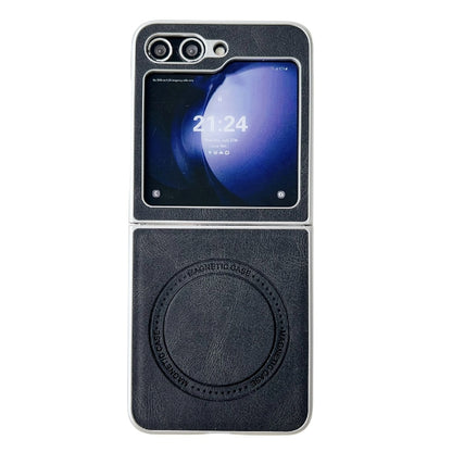 For Samsung Galaxy Z Flip5 Skin Feel Leather Texture MagSafe Pearlescent Paint Shockproof Phone Case(Black) - Galaxy Z Flip5 Cases by buy2fix | Online Shopping UK | buy2fix