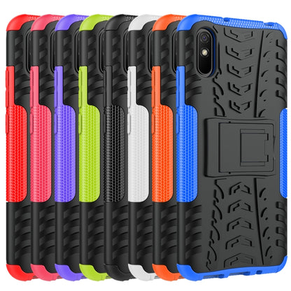 For Xiaomi Redmi 9A Tire Texture Shockproof TPU+PC Protective Case with Holder(Black) - Xiaomi Accessories by buy2fix | Online Shopping UK | buy2fix