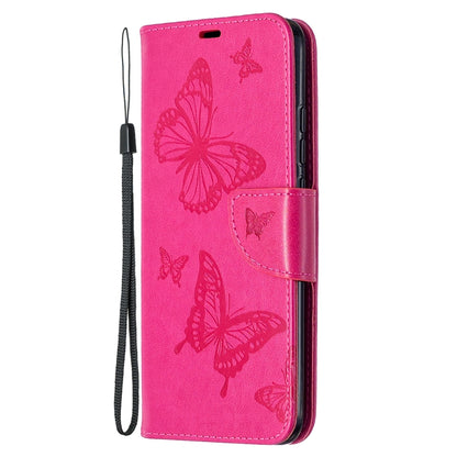 For Xiaomi Redmi 9C Two Butterflies Embossing Pattern Horizontal Flip Leather Case with Holder & Card Slot & Wallet & Lanyard(Rose Red) - Xiaomi Cases by buy2fix | Online Shopping UK | buy2fix