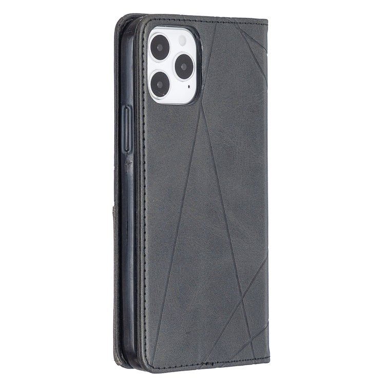 For iPhone 12 / 12 Pro Rhombus Texture Horizontal Flip Magnetic Leather Case with Holder & Card Slots(Black) - Apple Accessories by buy2fix | Online Shopping UK | buy2fix