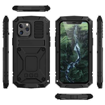 For iPhone 12 Pro Max R-JUST Shockproof Waterproof Dust-proof Metal + Silicone Protective Case with Holder(Black) - Apple Accessories by R-JUST | Online Shopping UK | buy2fix