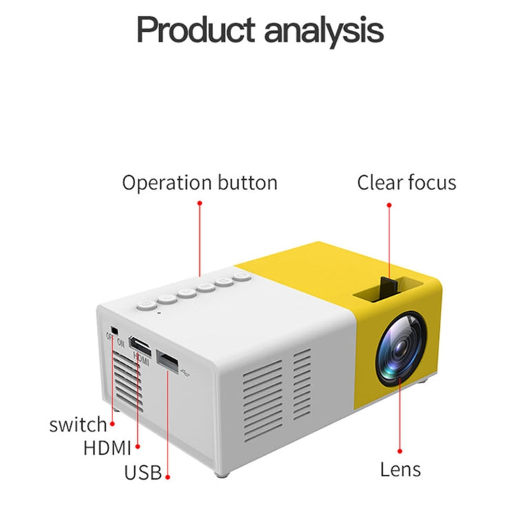 J9 1920x1080P 15 ANSI Portable Home Theater Mini LED HD Digital Projector, Basic Version, AU Plug(Yellow White) - Consumer Electronics by buy2fix | Online Shopping UK | buy2fix