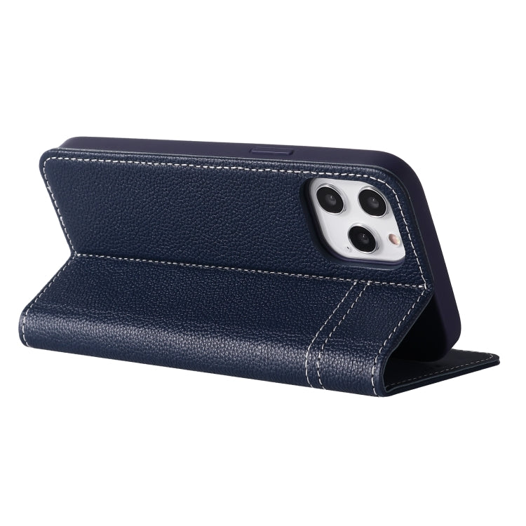 For iPhone 12 / 12 Pro GEBEI Top-grain Leather Horizontal Flip Protective Case with Holder & Card Slots(Blue) - iPhone 12 / 12 Pro Cases by GEBEI | Online Shopping UK | buy2fix