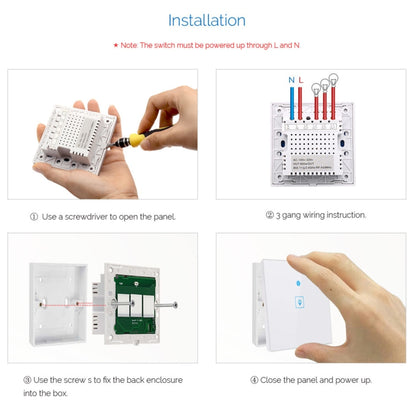 WS-UK-03 EWeLink APP & Touch Control 2A 3 Gangs Tempered Glass Panel Smart Wall Switch, AC 90V-250V, UK Plug - Consumer Electronics by buy2fix | Online Shopping UK | buy2fix