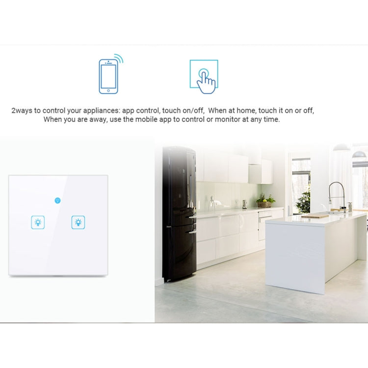 WS-EU-02 EWeLink APP & Touch Control 2A 2 Gangs Tempered Glass Panel Smart Wall Switch, AC 90V-250V, EU Plug - Consumer Electronics by buy2fix | Online Shopping UK | buy2fix