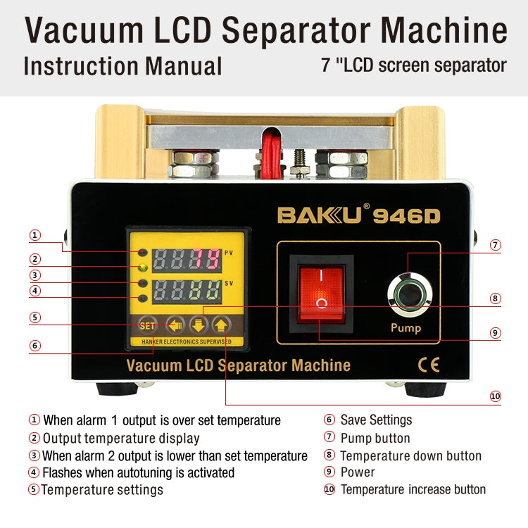 BAKU BK-946D 200W Vacuum LCD Touch Panel Separator Machine, AC 110V - Separation Equipment by BAKU | Online Shopping UK | buy2fix