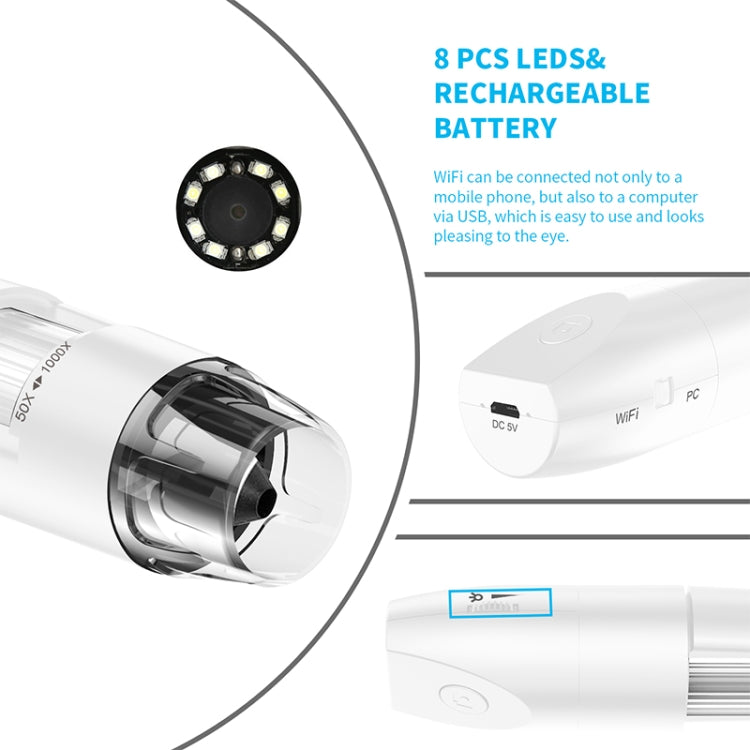 316 50-1000X Adjustable Smart Wifi USB Digital Microscope (White) - Consumer Electronics by buy2fix | Online Shopping UK | buy2fix