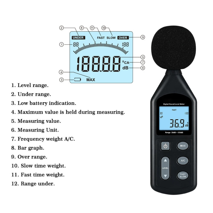 Wintact WT1357 Digital Sound Level Meter, Range: 30dB~130dB - Light & Sound Meter by Wintact | Online Shopping UK | buy2fix