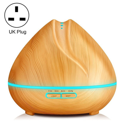 Peach Shape Wood Grain Remote Control Ultrasonic Humidifier Aromatherapy Machine Automatic Alcohol Sprayer with LED Lights, Capacity: 400mL, UK Plug (Light Wood Color) - Home & Garden by buy2fix | Online Shopping UK | buy2fix