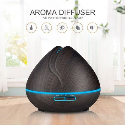 Peach Shape Wood Grain Remote Control Ultrasonic Humidifier Aromatherapy Machine Automatic Alcohol Sprayer with LED Lights, Capacity: 400mL, UK Plug (Light Wood Color) - Home & Garden by buy2fix | Online Shopping UK | buy2fix