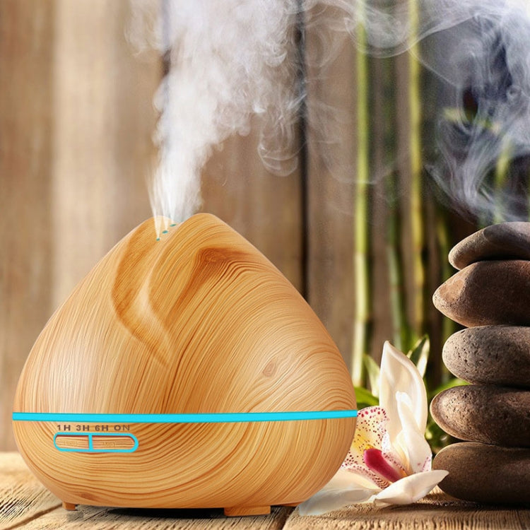 Peach Shape Wood Grain Remote Control Ultrasonic Humidifier Aromatherapy Machine Automatic Alcohol Sprayer with LED Lights, Capacity: 400mL, UK Plug (Light Wood Color) - Home & Garden by buy2fix | Online Shopping UK | buy2fix