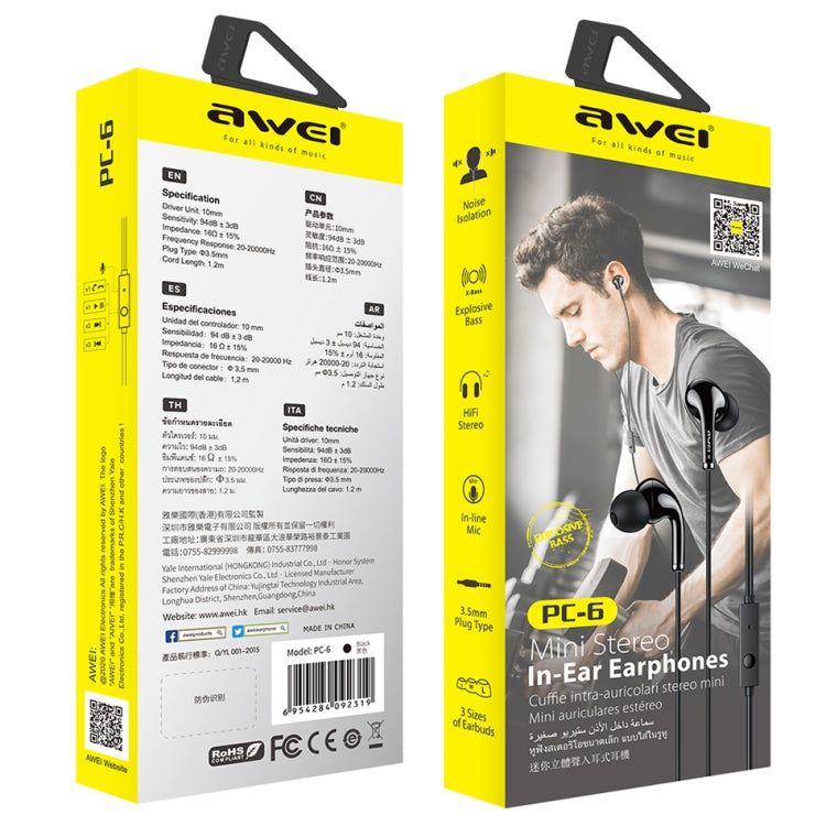 awei PC-6 Mini Stereo In-ear Wired Headset with Microphone - In Ear Wired Earphone by awei | Online Shopping UK | buy2fix