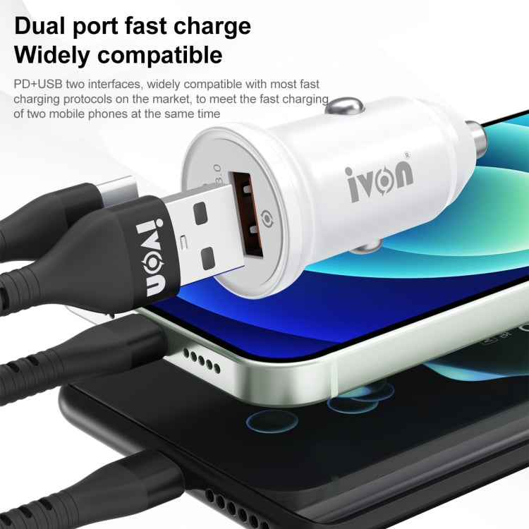 IVON CC45 20W PD 3.0 USB-C / Type-C + QC 3.0 USB Port Mini Car Charger - In Car by IVON | Online Shopping UK | buy2fix