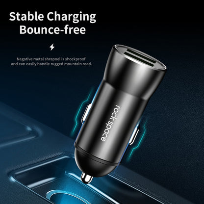 ROCK H8 12W 2.4A Output Dual USB Smart Car Charger (Black) - Car Charger by ROCK | Online Shopping UK | buy2fix