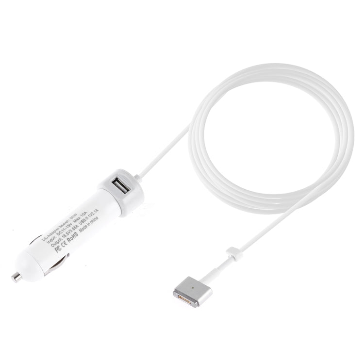 60W 5.1V 2.1A USB Interface Car Charger with 16.5V 3.65A T MagSafe 2 Interface Data Cable(White) - In Car by buy2fix | Online Shopping UK | buy2fix