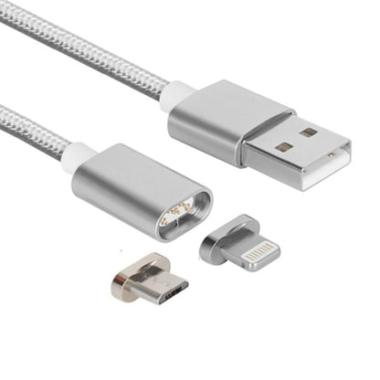 2 in 1 5V 2A Micro USB & 8 Pin to USB 2.0 Weave Style Magnetic Data Cable, Cable Length: 1.2m(Silver) - Charging Cable & Head by buy2fix | Online Shopping UK | buy2fix