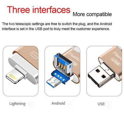 8GB USB 3.0 + 8 Pin + Mirco USB Android iPhone Computer Dual-use Metal Flash Drive (Gold) - U Disk & Card Reader by buy2fix | Online Shopping UK | buy2fix