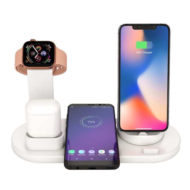 HQ-UD15 5 in 1 8 Pin + Micro USB + USB-C / Type-C Interfaces + 8 Pin Earphone Charging Interface + Wireless Charging Charger Base with Watch Stand (White) - Multifunction Charger by buy2fix | Online Shopping UK | buy2fix