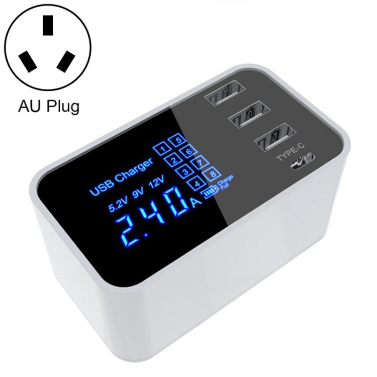 CDA30 20W 3 USB Ports + USB-C / Type-C Ports Multi-function Charger with LED Display, AU Plug - Multifunction Charger by buy2fix | Online Shopping UK | buy2fix