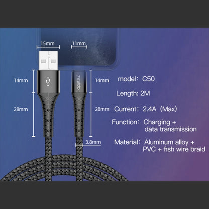 Yesido CA50 2.4A USB to 8 Pin Charging Cable, Length: 2m - Normal Style Cable by Yesido | Online Shopping UK | buy2fix